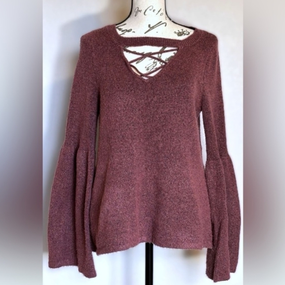 Y2K American Eagle Knit sweater Mauve Pink Bell Sleeves Medium